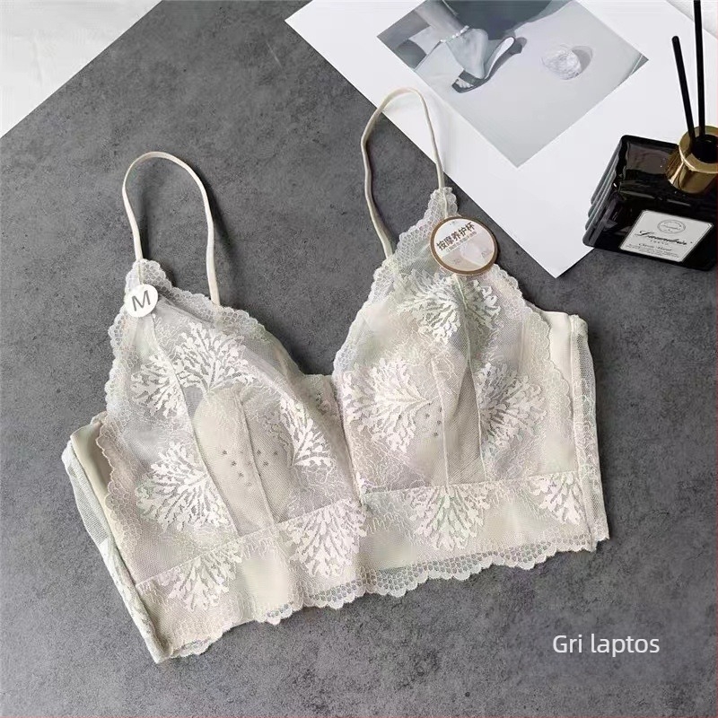 Top fără bretele din dantelă cu cupa urechi de iepure, cupe turnate ultra-subțiri, spate franțuzesc, nylon