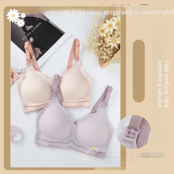 Sutien de alăptare fără cusături, cupe modelate subțiri, material nailon, căptușeală poliester 30–50%, bretele fixe duble, închidere spate cu trei rânduri de găuri, margine dantelată, Norbay Love