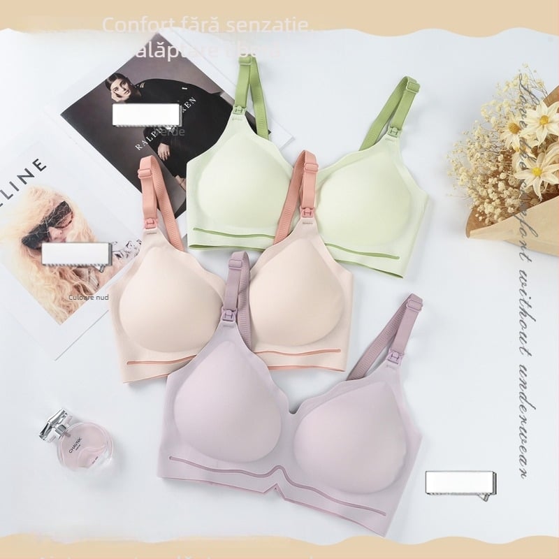 Sutien de alăptare fără cusături, cupe modelate subțiri, material nailon, căptușeală poliester 30–50%, bretele fixe duble, închidere spate cu trei rânduri de găuri, margine dantelată, Norbay Love