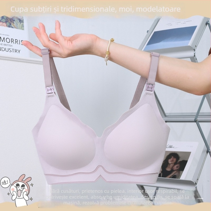 Sutien de alăptare fără cusături, cupe modelate subțiri, material nailon, căptușeală poliester 30–50%, bretele fixe duble, închidere spate cu trei rânduri de găuri, margine dantelată, Norbay Love