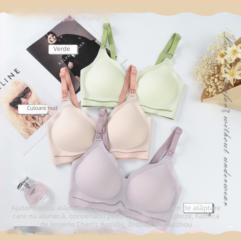 Sutien de alăptare fără cusături, cupe modelate subțiri, material nailon, căptușeală poliester 30–50%, bretele fixe duble, închidere spate cu trei rânduri de găuri, margine dantelată, Norbay Love