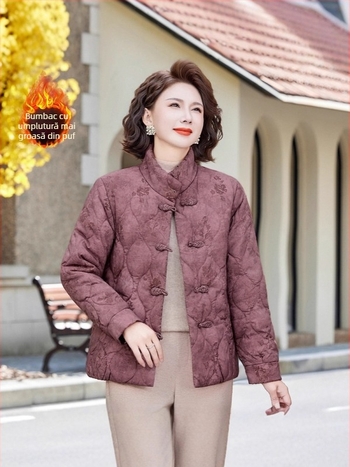 Palton de iarnă pentru femei cu guler înalt, imprimeu floral, căptușeală din fleece, căldură extrem de groasă, umplutură: imitatie de mătase și bumbac