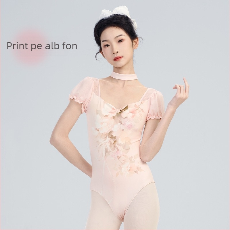 Body balet pentru femei – imprimeu cu flori rupte, material nylon, căptușeală poliester-viscoză, potrivit pentru balet și scenă