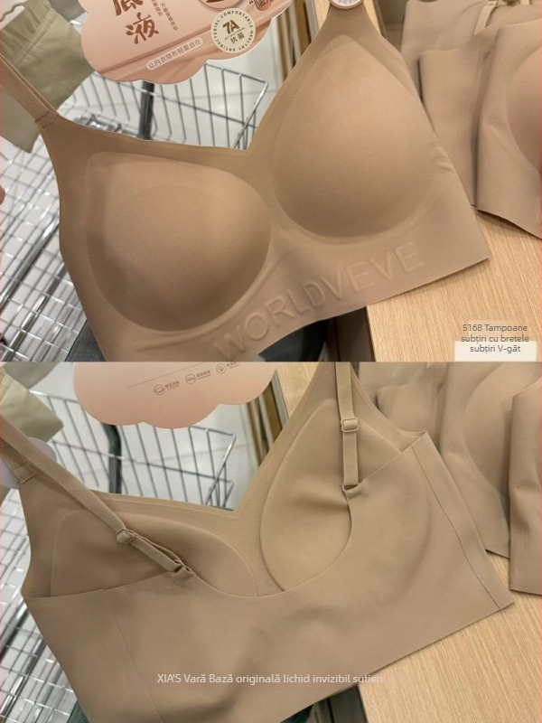 Sutien invizibil fără sireturi, cupe din bumbac de mărime medie, material nylon, bretele fixe duble