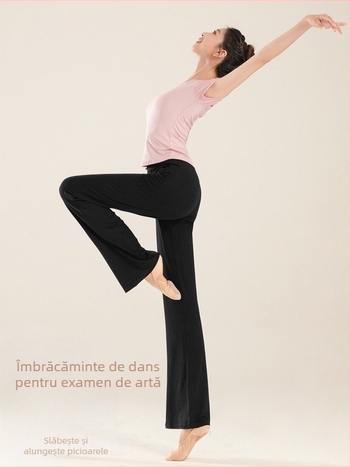 Pantaloni de dans pentru femei, vară — croială dreaptă cu ușoară deschidere, viscoză 95% / spandex 5%, potriviți pentru balet, dansuri latine, folclor și dans de sală.