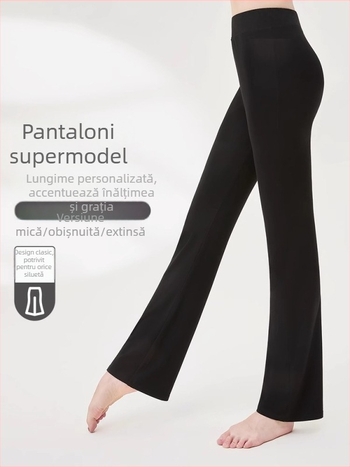 Pantaloni de dans pentru femei, vară — croială dreaptă cu ușoară deschidere, viscoză 95% / spandex 5%, potriviți pentru balet, dansuri latine, folclor și dans de sală.