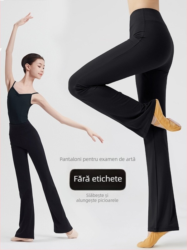Pantaloni de dans pentru femei, vară — croială dreaptă cu ușoară deschidere, viscoză 95% / spandex 5%, potriviți pentru balet, dansuri latine, folclor și dans de sală.