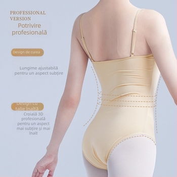 Body de balet cu bretele – îmbrăcăminte de dans modern, țesătură Milk Silk, poliester 95%, căptușeală Spandex