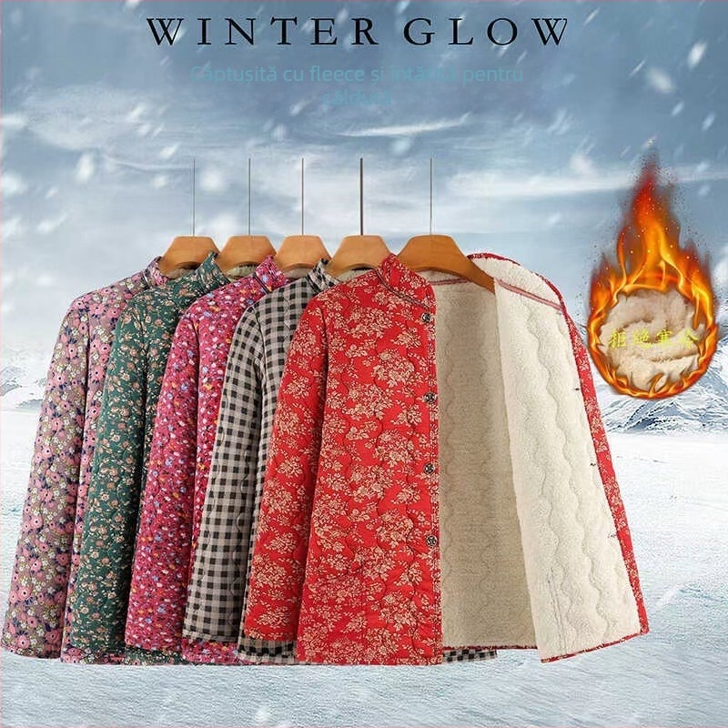 Palton de iarnă pentru femei, din bumbac, cu umplutură din bumbac-silc, gros, guler înalt, model cromatic asortat, lungime obișnuită (50–65 cm)