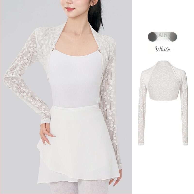 Top de balet pentru antrenament, cu umeri goi și dantelă, material nylon/spandex, pentru toate sezoanele, îmbrăcăminte de dans pentru femei