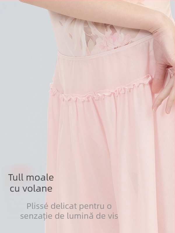 Fustă de balet pentru adulți, talie elastică, plasă moale, exterior nylon 95%, căptușeală spandex 5%, lungime medie