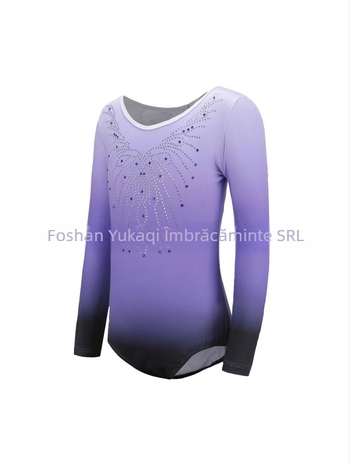 Set elastic de gimnastică pentru copii pentru dans cu diamante, costum de balet pentru fete, floare gradient pe cap, costum pentru examenul de dans chinezesc, costum de dans (90% poliester + 10% elastan; tratament moale; pentru fete; copii 3–8 ani)