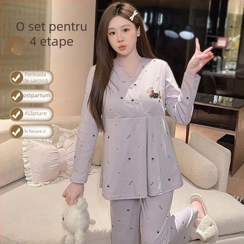 Queen Panda set postpartum pentru acasă, cu inserții pentru alăptare, 100% bumbac, decolteu în V, mâneci lungi, pantaloni, iarnă