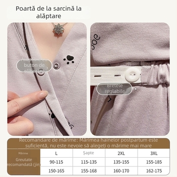 Queen Panda set postpartum pentru acasă, cu inserții pentru alăptare, 100% bumbac, decolteu în V, mâneci lungi, pantaloni, iarnă