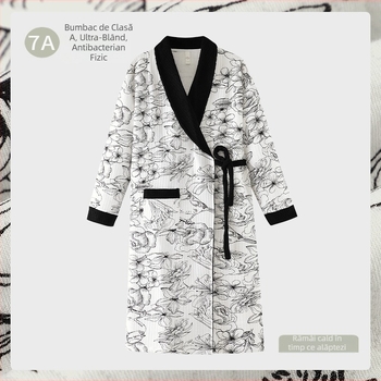 Pijamă de noapte pentru alăptare postnatală, 100% bumbac, antibacterian, stil kimono, mâneci lungi