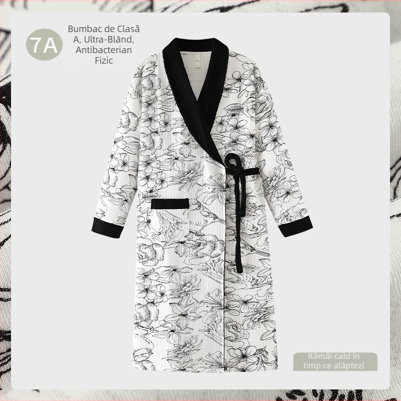 Pijamă de noapte pentru alăptare postnatală, 100% bumbac, antibacterian, stil kimono, mâneci lungi