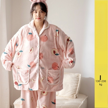 Pijama maternitate de iarnă din flanel, imprimeu cu desene animate, mâneci lungi, pantaloni, poliester 80–90%