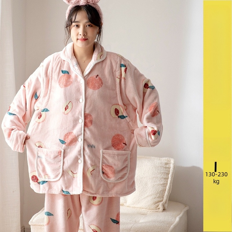 Pijama maternitate de iarnă din flanel, imprimeu cu desene animate, mâneci lungi, pantaloni, poliester 80–90%