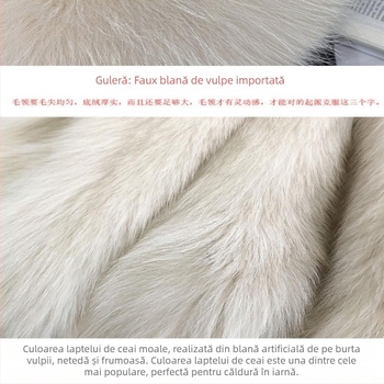 Parcă de damă cu căptușeală detașabilă din blană de vulpe artificială, corduroy material, conținut blană vulpe sub 30%, lungime medie până la genunchi, Primăvara 2023