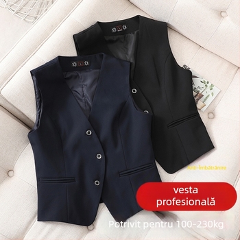 Vesta profesională pentru femei, birou, din nylon cu elastan și poliester, guler de costum, nasturi pe un singur rând, căptușeală poliester