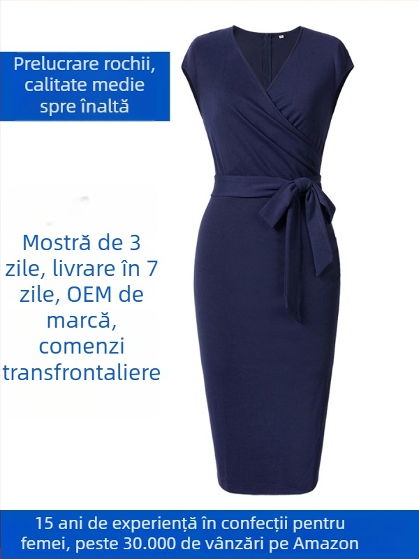 Rochie de damă tricotată, dintr-o singură bucată | Producție OEM cu personalizare după mostre/desene | Ciclu de probă de 3 zile | Capacitate de producție până la 1000 buc./zi | Cu pliuri