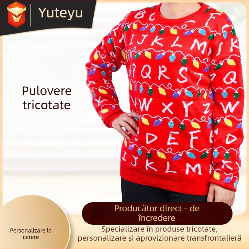 Pulover tricotat cu guler rotund pentru iarnă (Cod produs: 139 cartoon christmas tree; Metodă de procesare: OEM/customizarea în funcție de mostră și desene; Probă: 3 zile; Capacitate de producție: 1000 buc./zi; Perioadă de remediere: 7 zile)