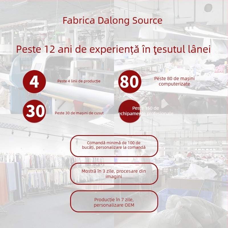 Pulover tricotat, personalizare în loturi mici după desene și probe (producție OEM; realizare tipare; capacitate 1000 bucăți)