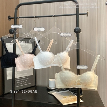 Bustier bandeau fără bretele, dantelă nylon, cupă jumătate, bretele detașabile dublu, închidere la spate cu trei rânduri de capse, formă: top subțire, bază mai groasă