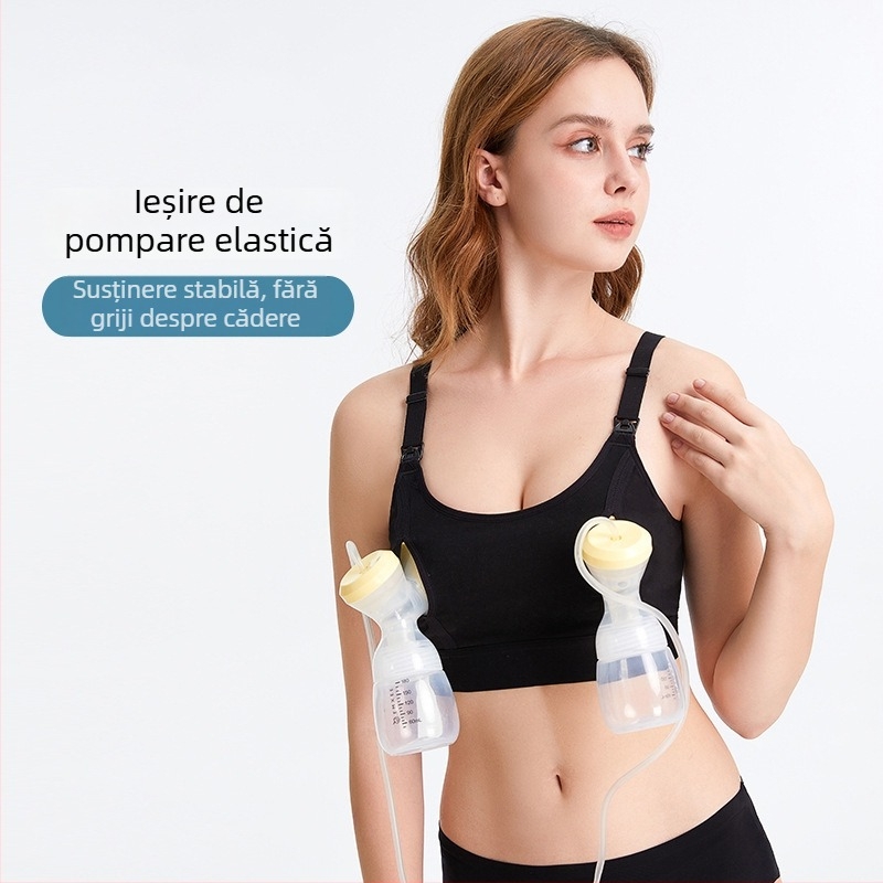 Sutien de alăptare post-partum cu bretele detașabile, cupe subțiri modelate, fără arici metalici, material principal 90–95% bumbac, căptușeală 100% bumbac, închidere la spate cu patru rânduri de cârlige, design dintr-o bucată, pentru alăptare