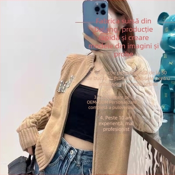 Geacă tricotată pentru pulover OEM – personalizare după desene și mostre, producție în loturi mici, materiale premium cașmir/vlână/modal/nylon și alte țesături tricotate (Ciclul de probă: 2; Capacitate de producție: 1000/2)