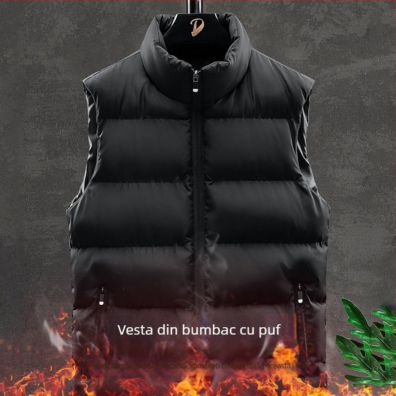 Vesta bărbătească din bumbac cu căptușeală, guler înalt, fermoar, gros pentru iarnă