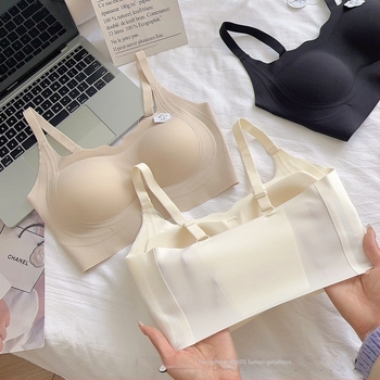 Sutien fără fir, cu susținere moale, cupă 3/4, cupă subțire modelată, bretele duble fixe, din nylon respirabil