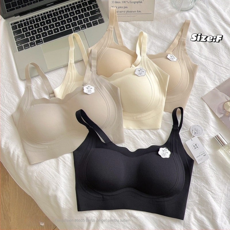 Sutien fără fir, cu susținere moale, cupă 3/4, cupă subțire modelată, bretele duble fixe, din nylon respirabil