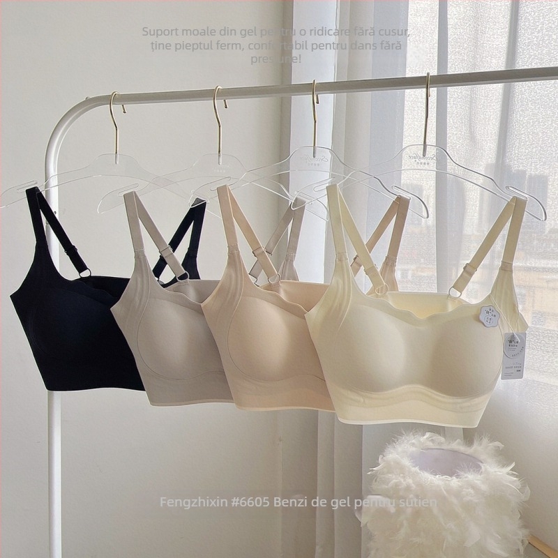 Sutien fără fir, cu susținere moale, cupă 3/4, cupă subțire modelată, bretele duble fixe, din nylon respirabil