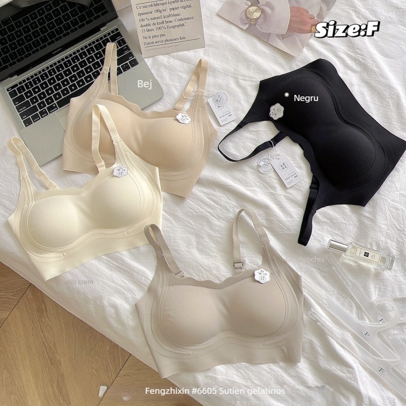 Sutien fără fir, cu susținere moale, cupă 3/4, cupă subțire modelată, bretele duble fixe, din nylon respirabil