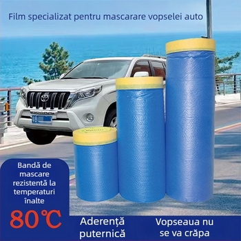Film de mască auto cu rezistență la temperaturi înalte pentru vopsire — film PE cu bandă de mascare cu aderență înaltă, nu se decojează, grosime 0.006–0.008 mm