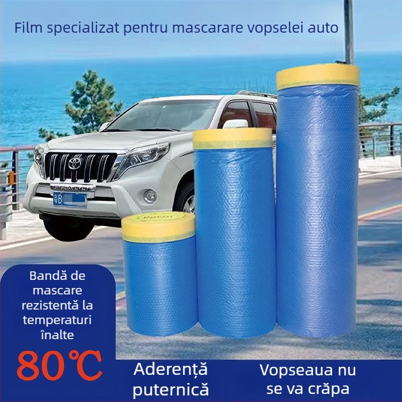 Film de mască auto cu rezistență la temperaturi înalte pentru vopsire — film PE cu bandă de mascare cu aderență înaltă, nu se decojează, grosime 0.006–0.008 mm