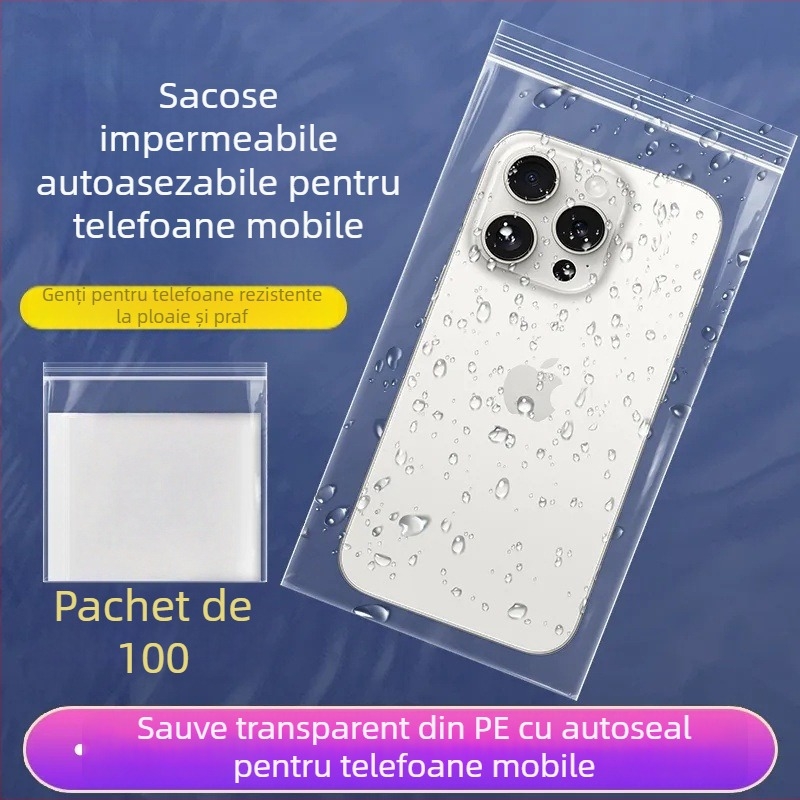 Sacul transparent impermeabil pentru telefon, sigilare automată, protecție ecran tactil, de unică folosință, pungă impermeabilă la ploaie (Leehan • Yiwu • Material: Material nou • Lungime sigilare: 1–1,5 cm)