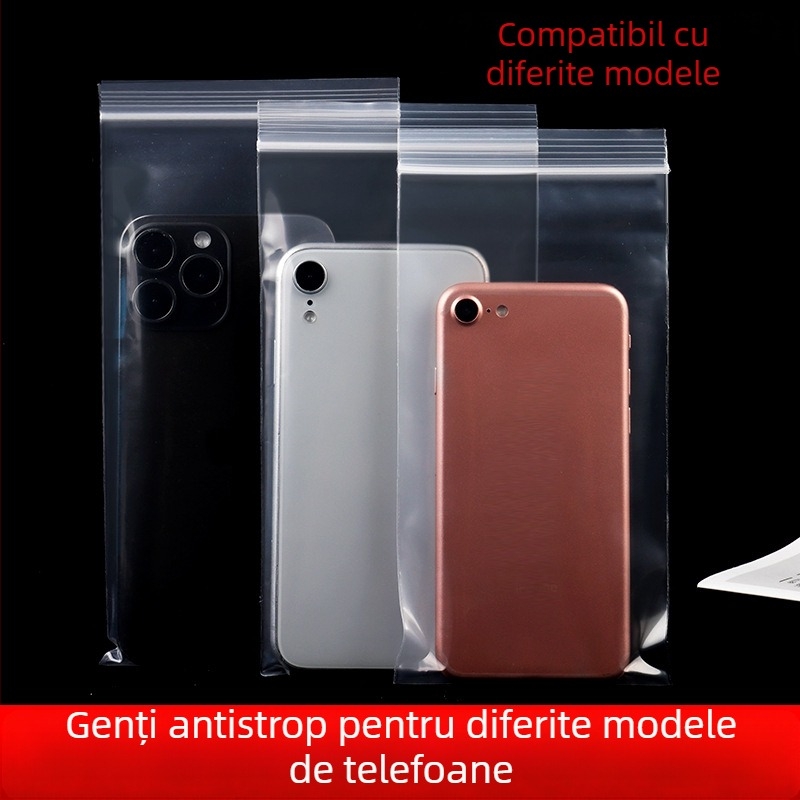 Geantă protectoare transparentă, autosigilantă, impermeabilă și la praf, pentru ambalarea telefonului mobil; Material: PE nou; Lungime sigilare: 1–1,5 cm; Personalizabil