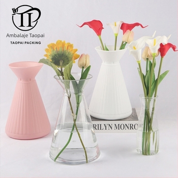 Vază din plastic în spirală pentru buchete, cu liner interior pentru aranjamente hidroponice; producție semi-automatizată; posibil etichetare privată; Brand Beautiful; toleranță ±1–2 cm