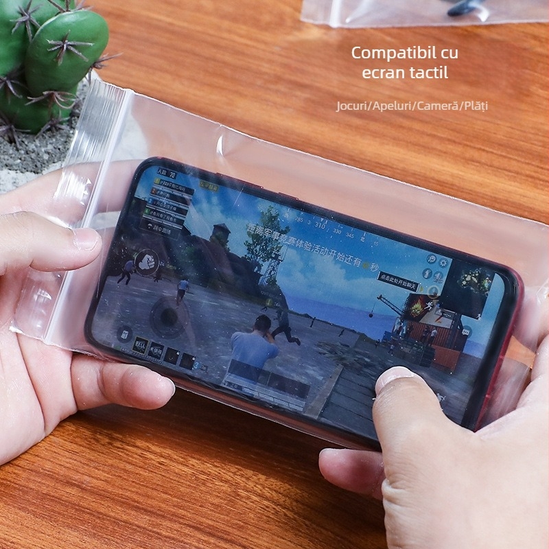 Pungă protectoare cu ecran tactile pentru telefonul mobil, transparentă, rezistentă la apă, cu închidere auto (Material: PE; Brand: Guan Heng; Utilizare: ambalare husă de telefon; Lungime sigilare: 1,5 cm; Licență: Hebei XK16-204-00649)