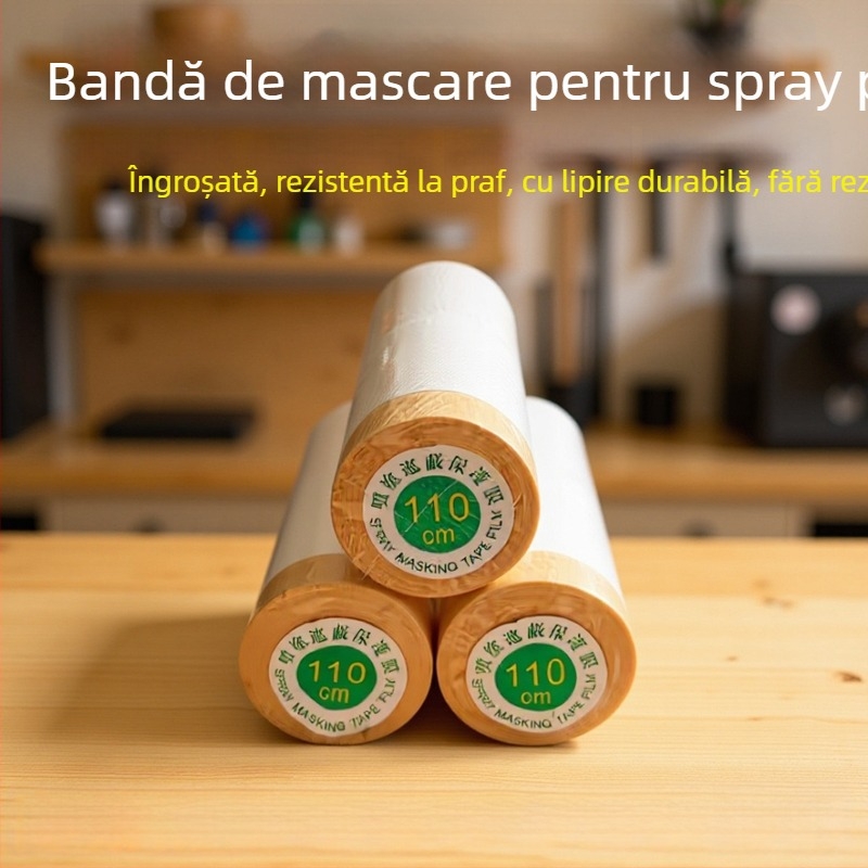 Folie de protecție de unică folosință pentru mascare în construcții și vopsire auto, PE film, adeziv din cauciuc, substrat din hârtie micro + film