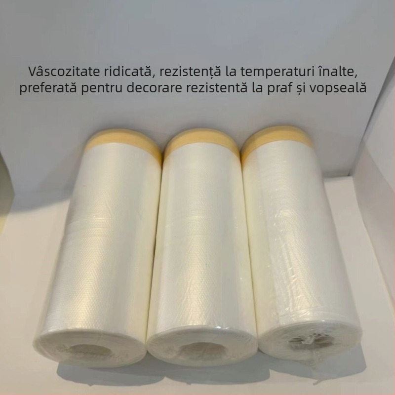 Folie de protecție de unică folosință pentru mascare în construcții și vopsire auto, PE film, adeziv din cauciuc, substrat din hârtie micro + film