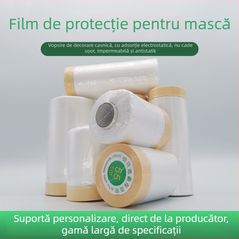 Folie de protecție de unică folosință pentru mascare în construcții și vopsire auto, PE film, adeziv din cauciuc, substrat din hârtie micro + film