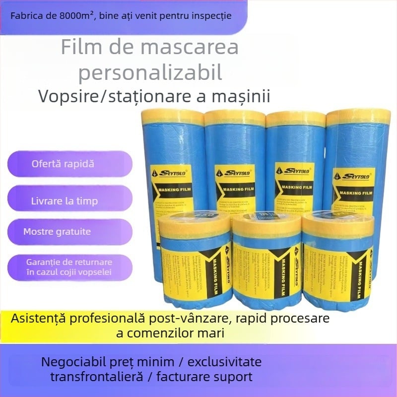 Folie de mască auto pentru vopsire, folie PE, grosime 10 μm, aderență bună, transparență bună, nucleu din hârtie Kraft