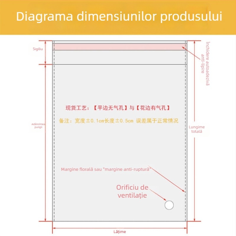 Pungă OPP autoadezivă, lățime 13 cm, pentru ambalarea bijuteriilor, cărților și huselor de telefon, cu logo imprimat