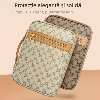 Geantă de laptop stil satchel, retro, cu model în carouri, exterior PU, căptușeală din poliester, impermeabilă și rezistentă la șocuri