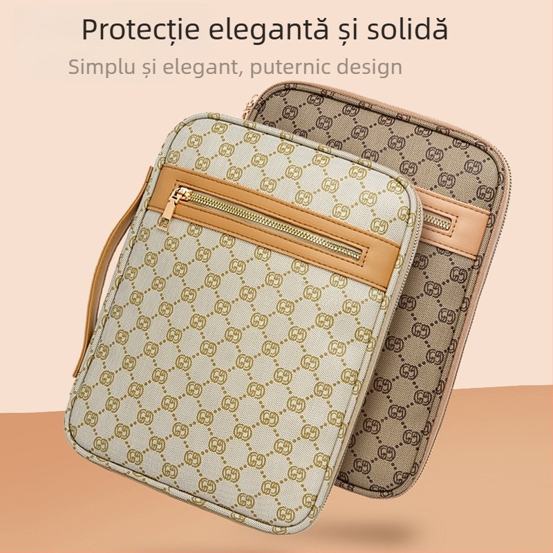 Geantă de laptop stil satchel, retro, cu model în carouri, exterior PU, căptușeală din poliester, impermeabilă și rezistentă la șocuri