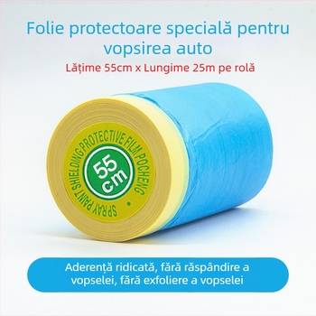 Film de mască pentru vopsire auto, cu aderență electrostatică, de unică folosință, din hârtie texturată + PE, 25 m lungime, lățimi 55/110/150 cm