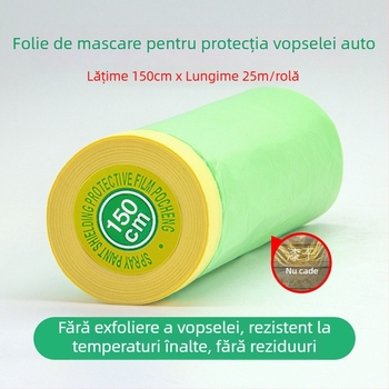 Film de mască pentru vopsire auto, cu aderență electrostatică, de unică folosință, din hârtie texturată + PE, 25 m lungime, lățimi 55/110/150 cm
